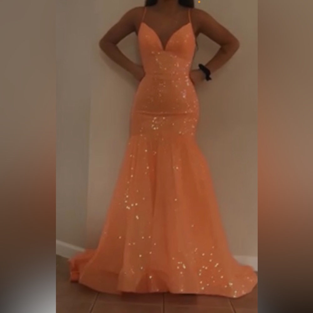 Coral Prom Sequence Long Backless Mermaid Dress - image 1